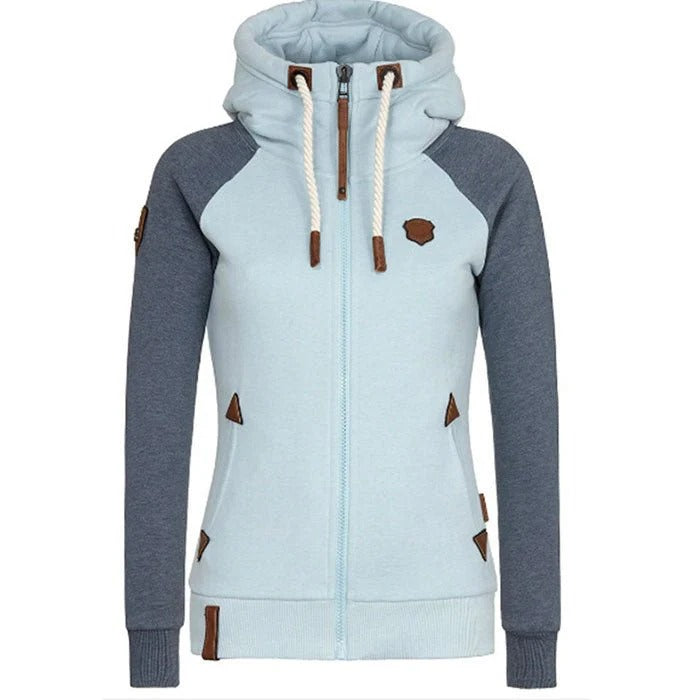 Women's Hoodie with Zipper – Slim Fit – Knitted Fabric – Ribbed Cuffs – Pocket and Drawstring Hood