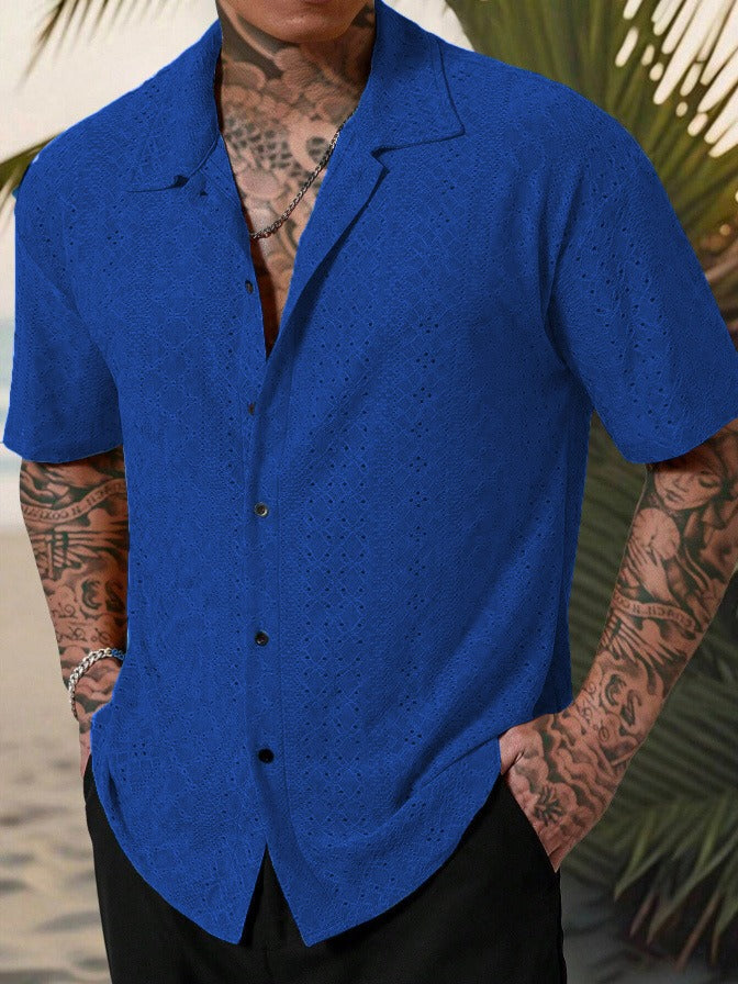 Men's Shirt – Regular Fit – Breathable Cotton – Short Sleeve – Jacquard Pattern