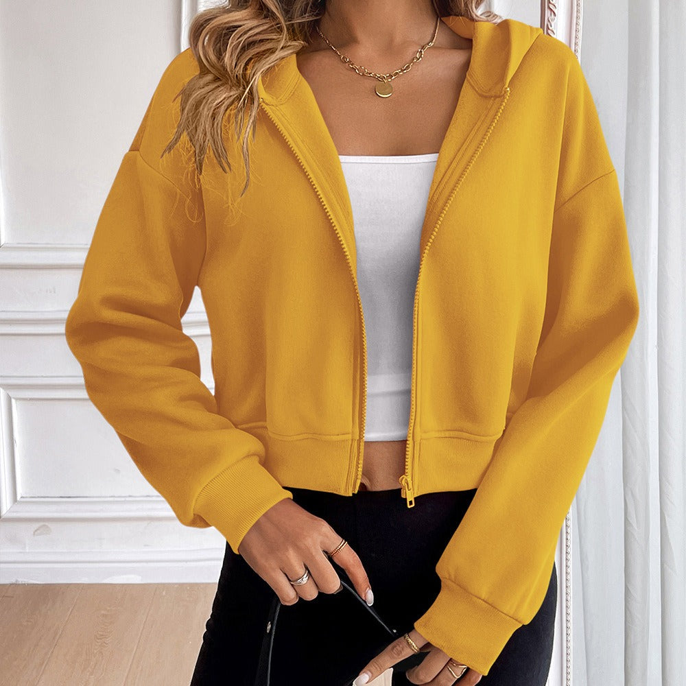 Women's Hoodie – Short Fit – Cotton – Relaxed Fit – Zipper – Long Sleeves