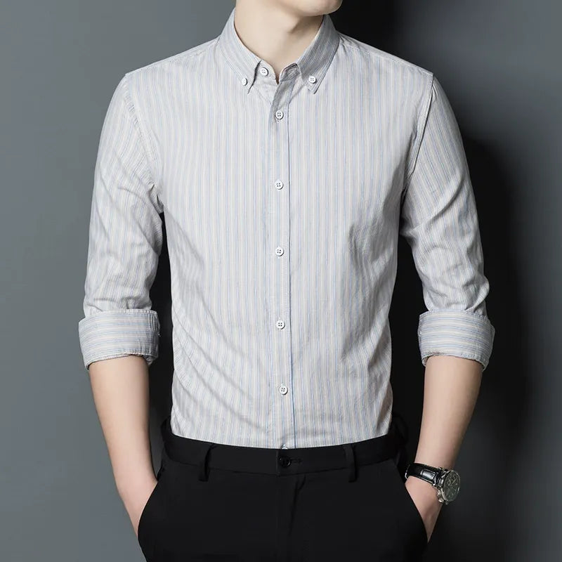 Men's Shirt – Slim Fit – Cotton – Long-Sleeved – Striped – Formal and Casual