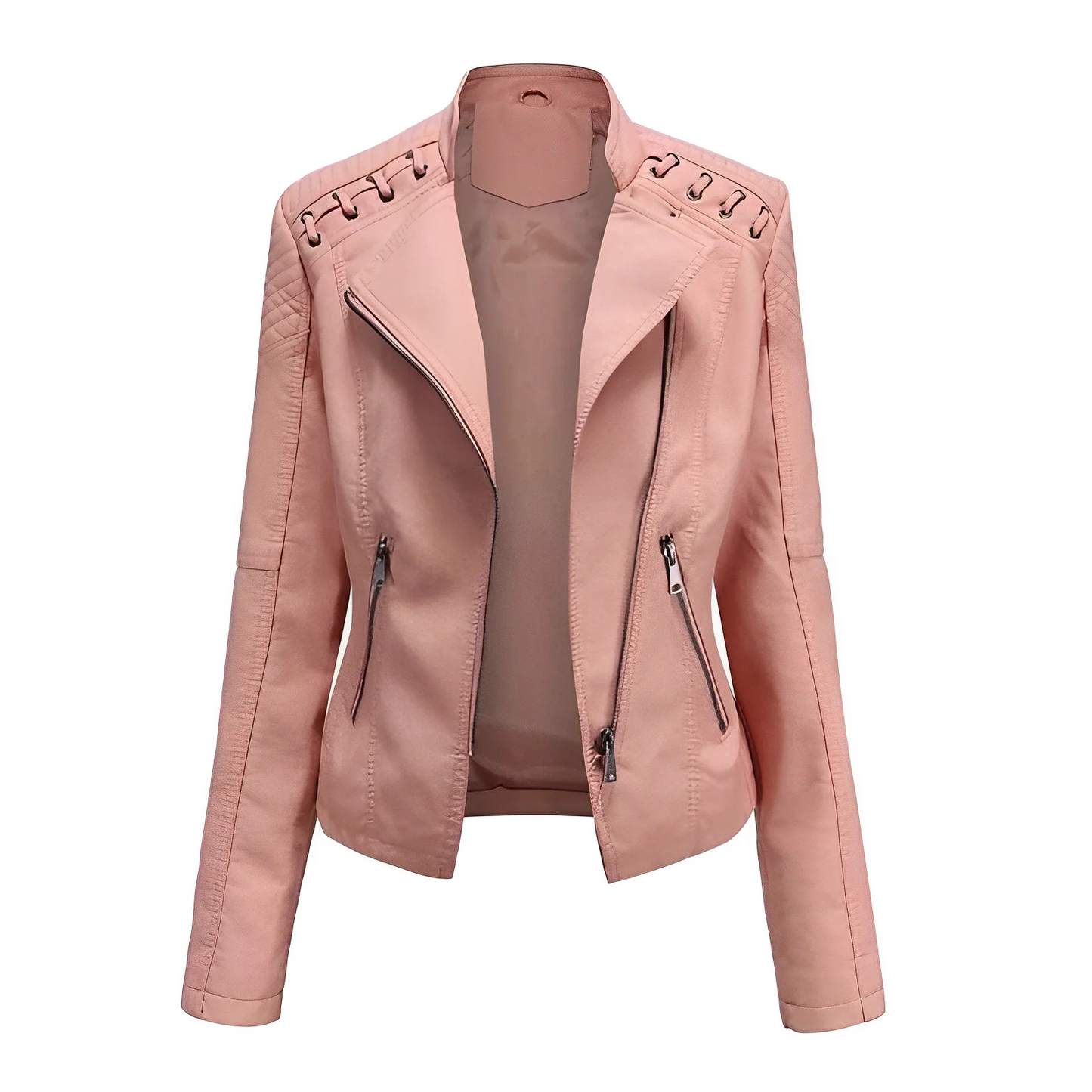 Women's Leather Jacket – Slim Fit – Asymmetric Zipper – Quilted Shoulders
