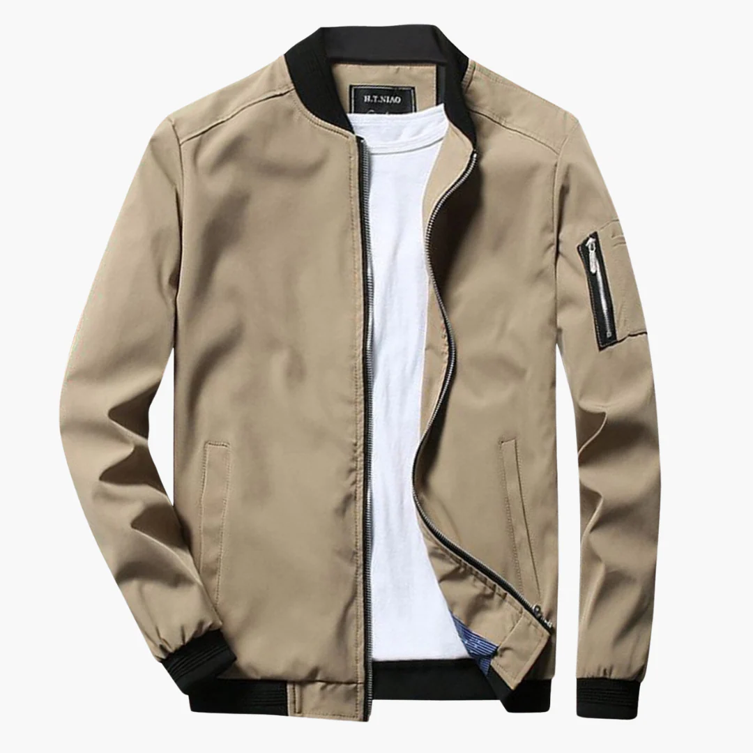 Men's Bomber Jacket – Regular Fit – Smooth Texture – Ribbed Edge – Zipper Pockets