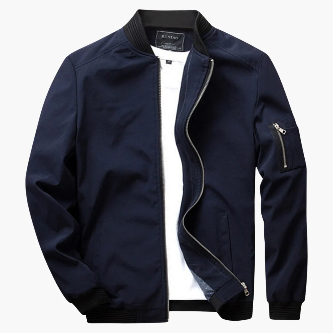 Men's Bomber Jacket – Regular Fit – Smooth Texture – Ribbed Edge – Zipper Pockets