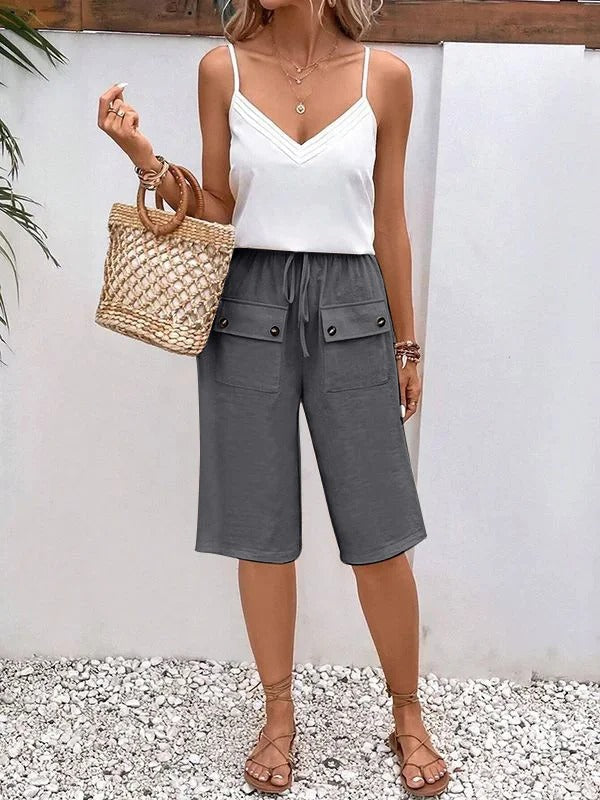 Women's Bermuda Shorts – Relaxed Fit – Breathable Fabric – Elastic and Drawstring – Pockets