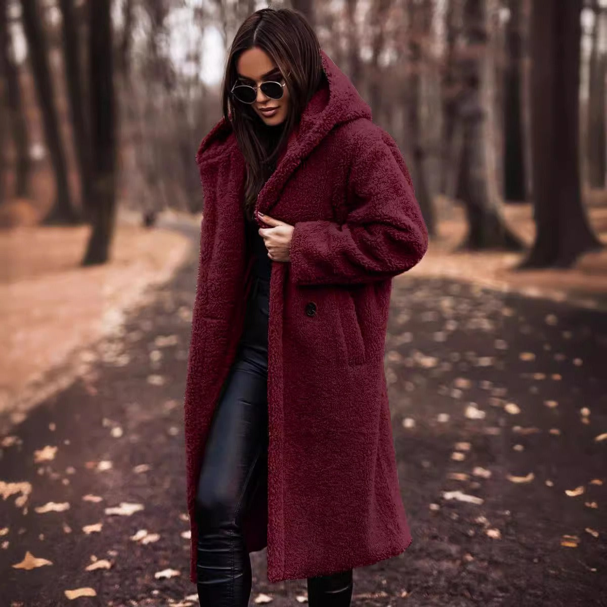 Women's Coat – Wool – Oversized Fit – Full Length – Hood with Buttons