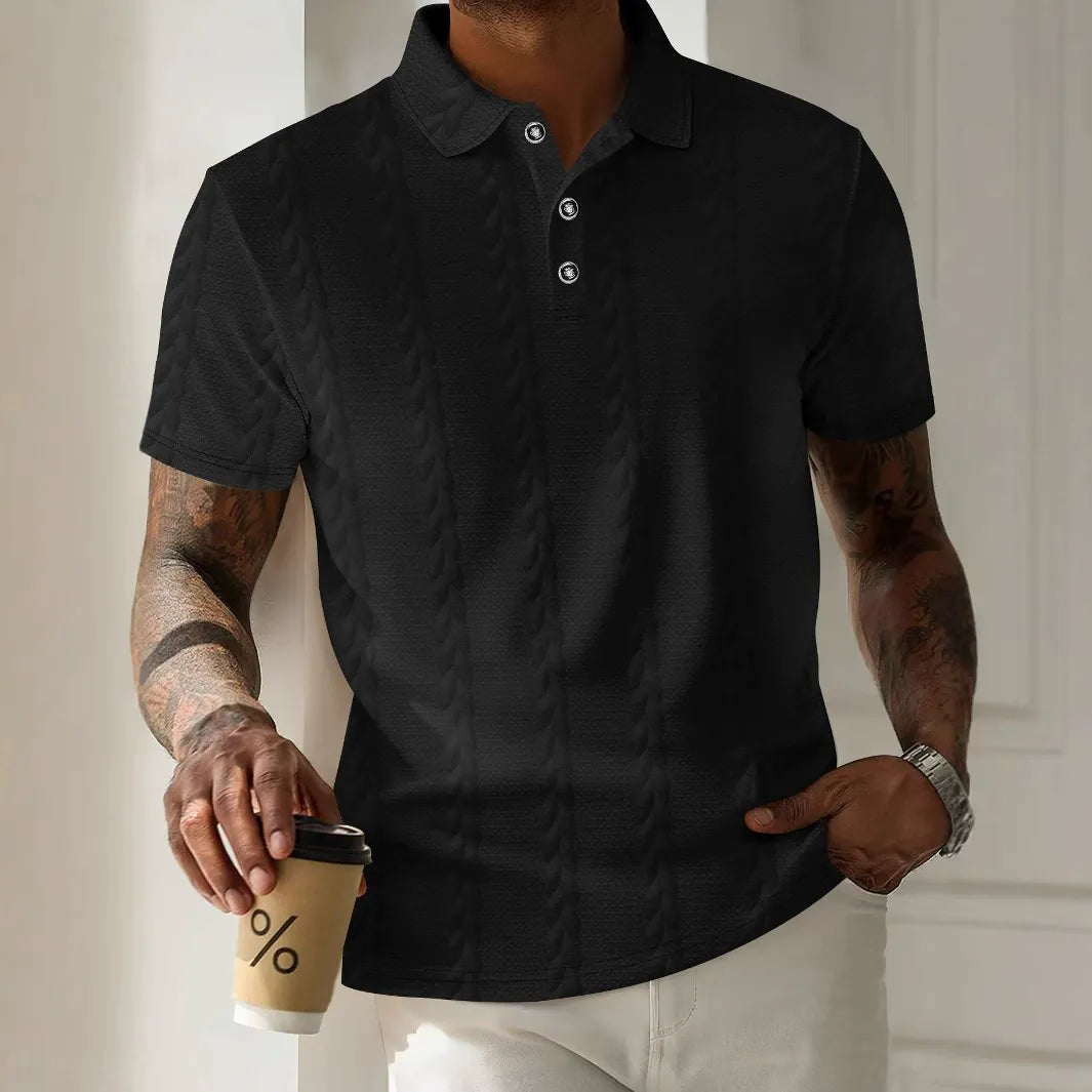 Men's Pique Shirt – Jacquard Structure – Regular Fit – Short Sleeve – Button Placket