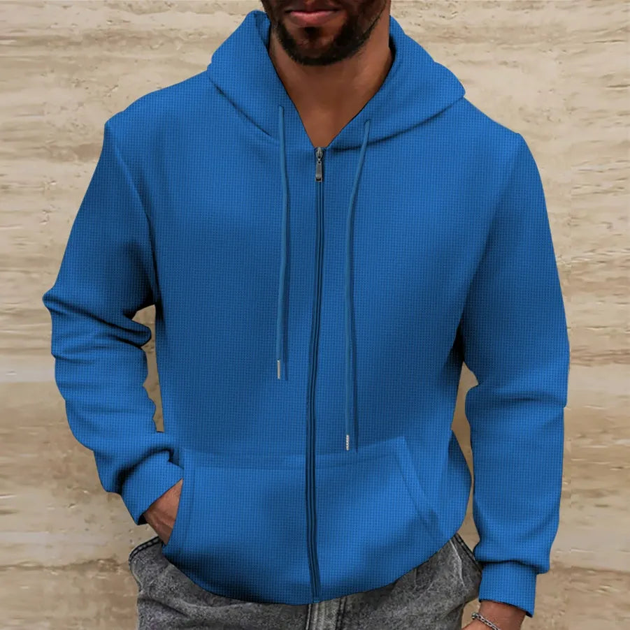 Men's Hoodie – Waffle Texture – Regular Fit – Zipper – Relaxed Style