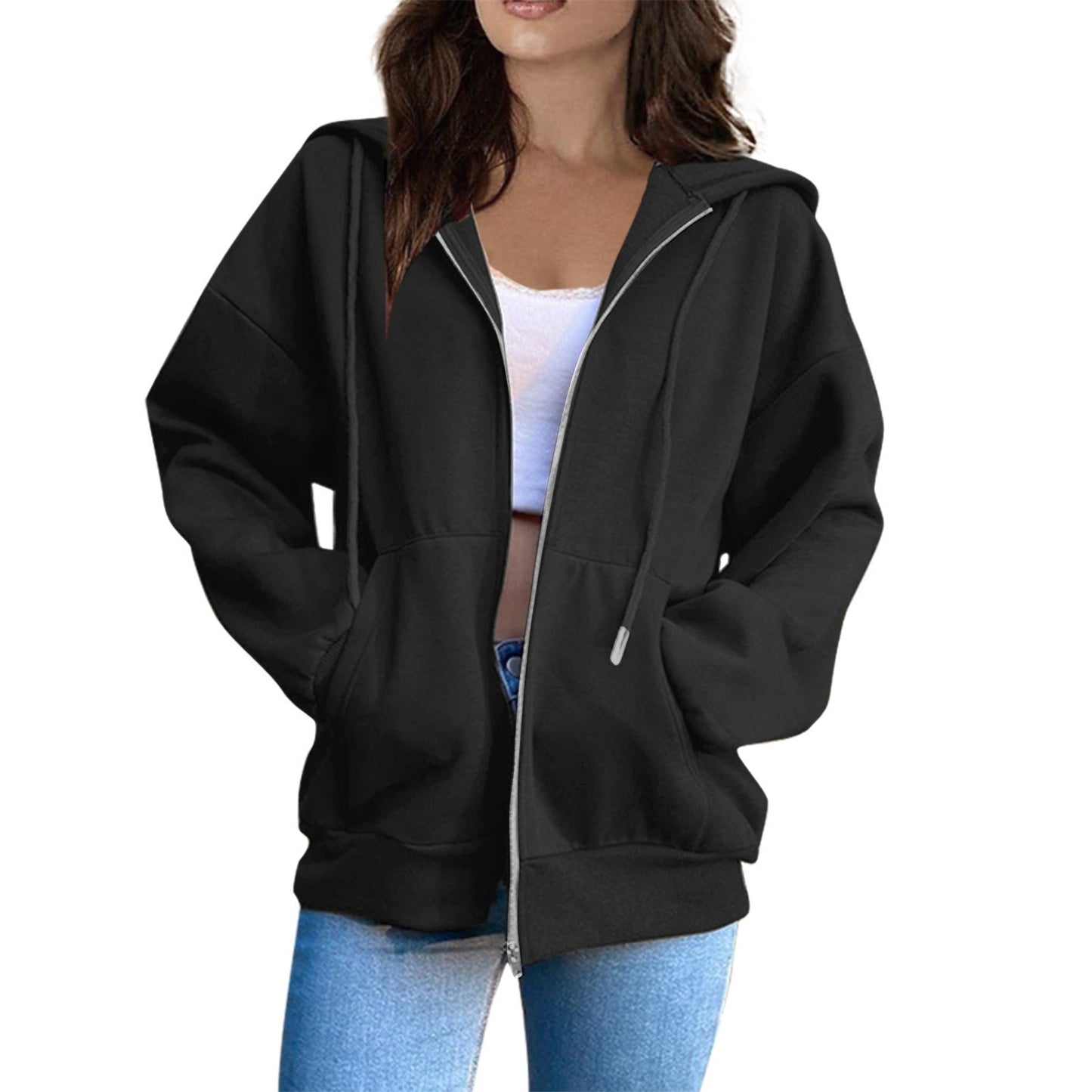Women's Jacket with Hood – Oversized Fit – Soft Cotton – Zipper and Pockets