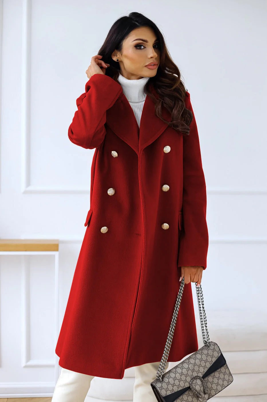 Women's Coat – Wool Blend – Tailored Fit – Double-Breasted – Classic Lapel