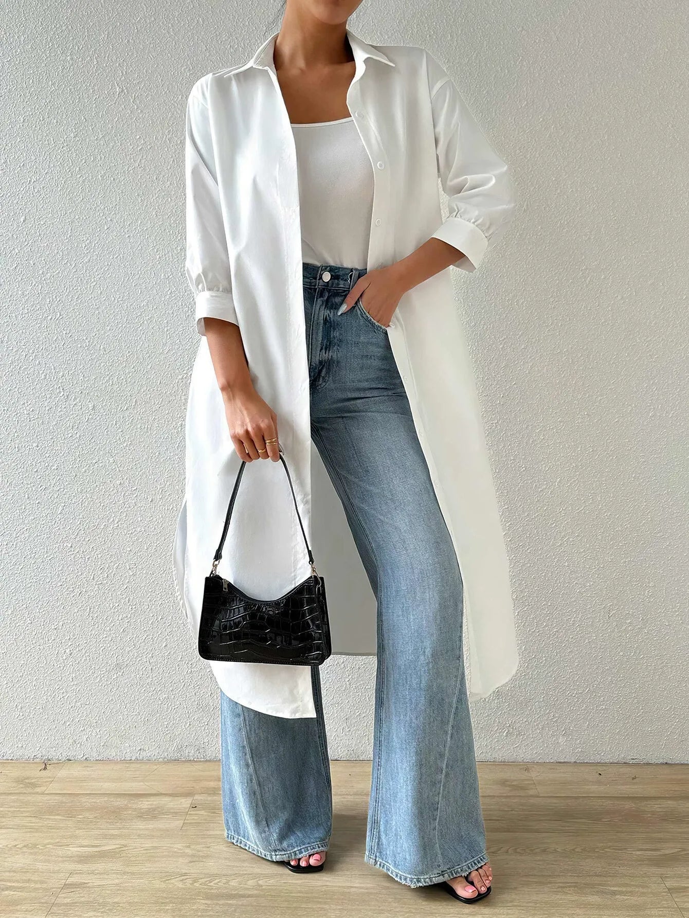 Women's Cardigan – Light Knit – Long Model – Open Front – 3/4 Sleeves – Relaxed Fit