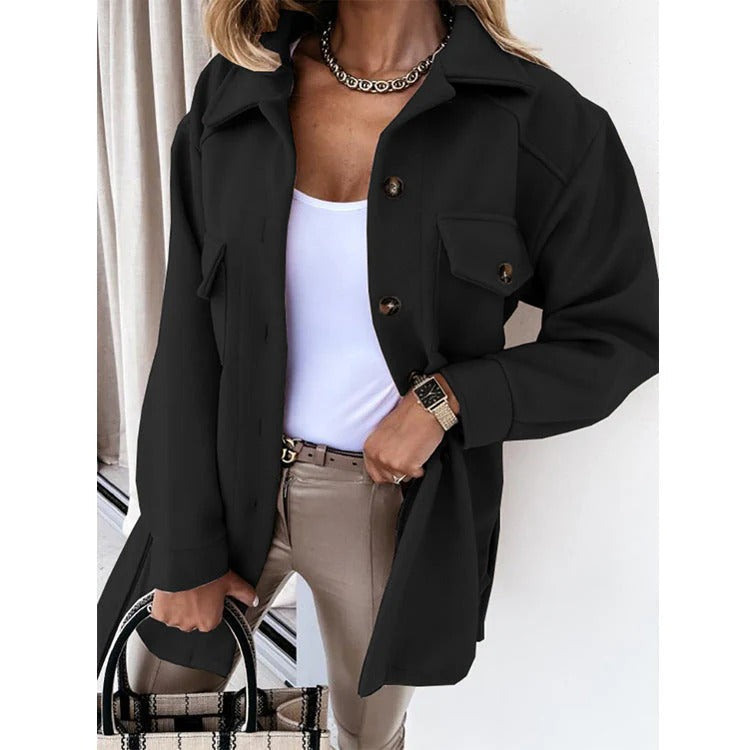 Women's Jacket – Wind Resistant – Oversized Fit – Button Closure – Hip Length – Casual