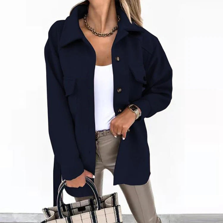 Women's Jacket – Wind Resistant – Oversized Fit – Button Closure – Hip Length – Casual