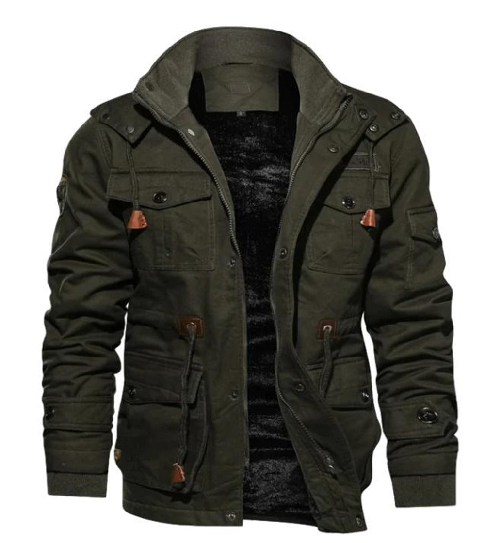 Men's Jacket – Regular Fit – Lined with Fleece – High Collar – Multiple Pockets – Zipper and Buttons