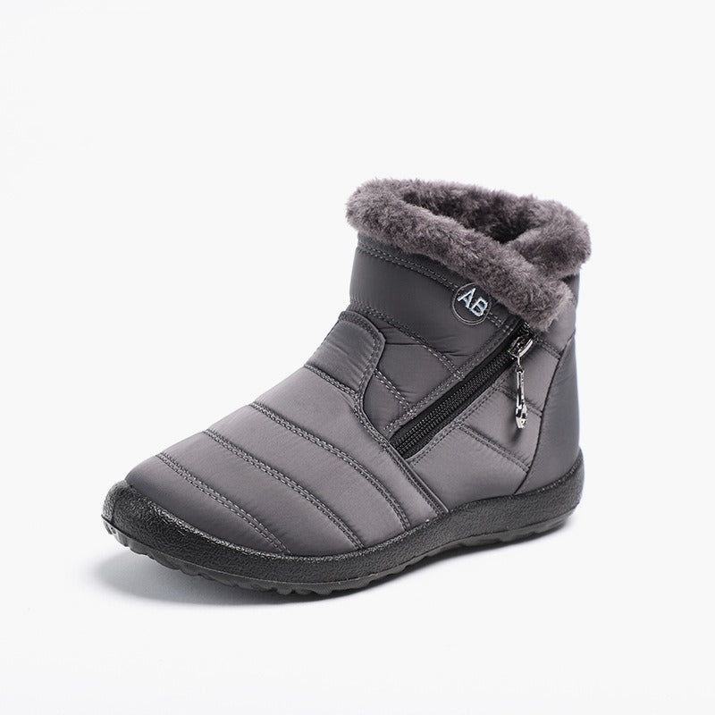 Women's Ankle Boots – Quilted Waterproof – Faux Fur Lined – Zipper – Flat Sole
