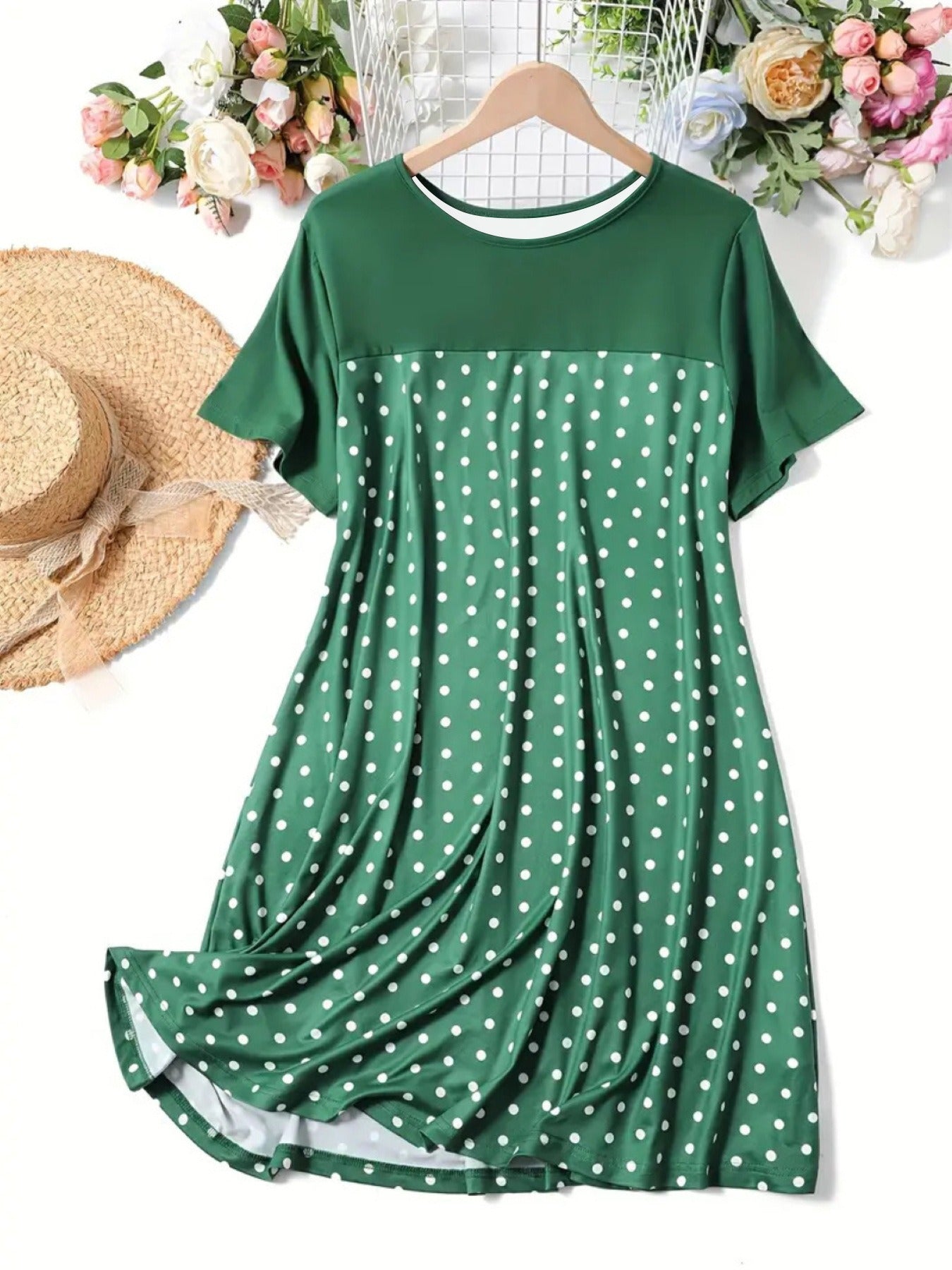 Women's Nightgown – Cotton Blend – Relaxed Fit – Polka Dot – Mid-Length