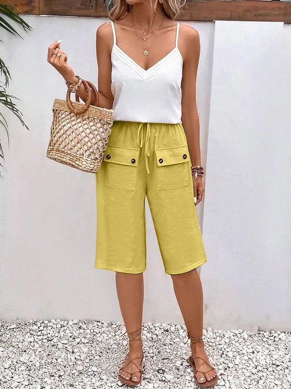 Women's Bermuda Shorts – Relaxed Fit – Breathable Fabric – Elastic and Drawstring – Pockets