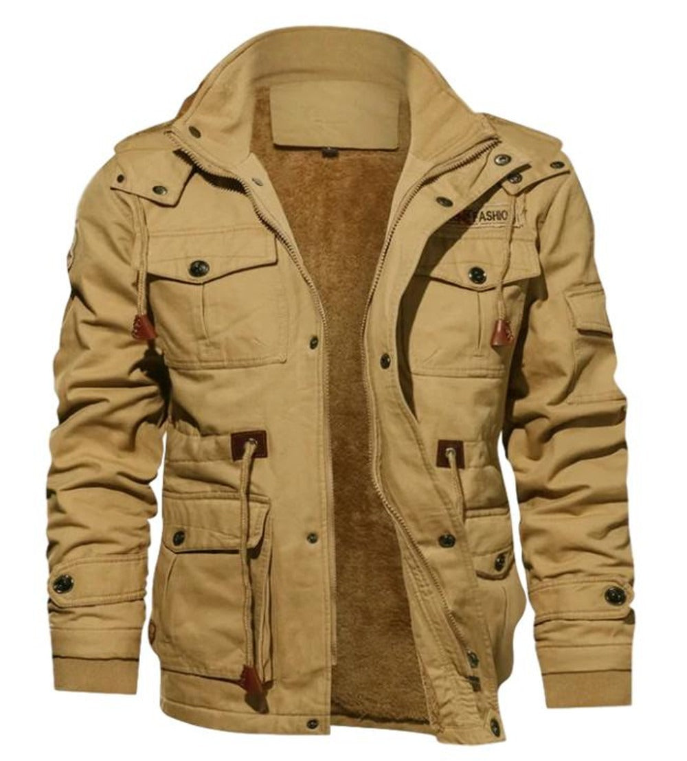 Men's Jacket – Regular Fit – Lined with Fleece – High Collar – Multiple Pockets – Zipper and Buttons