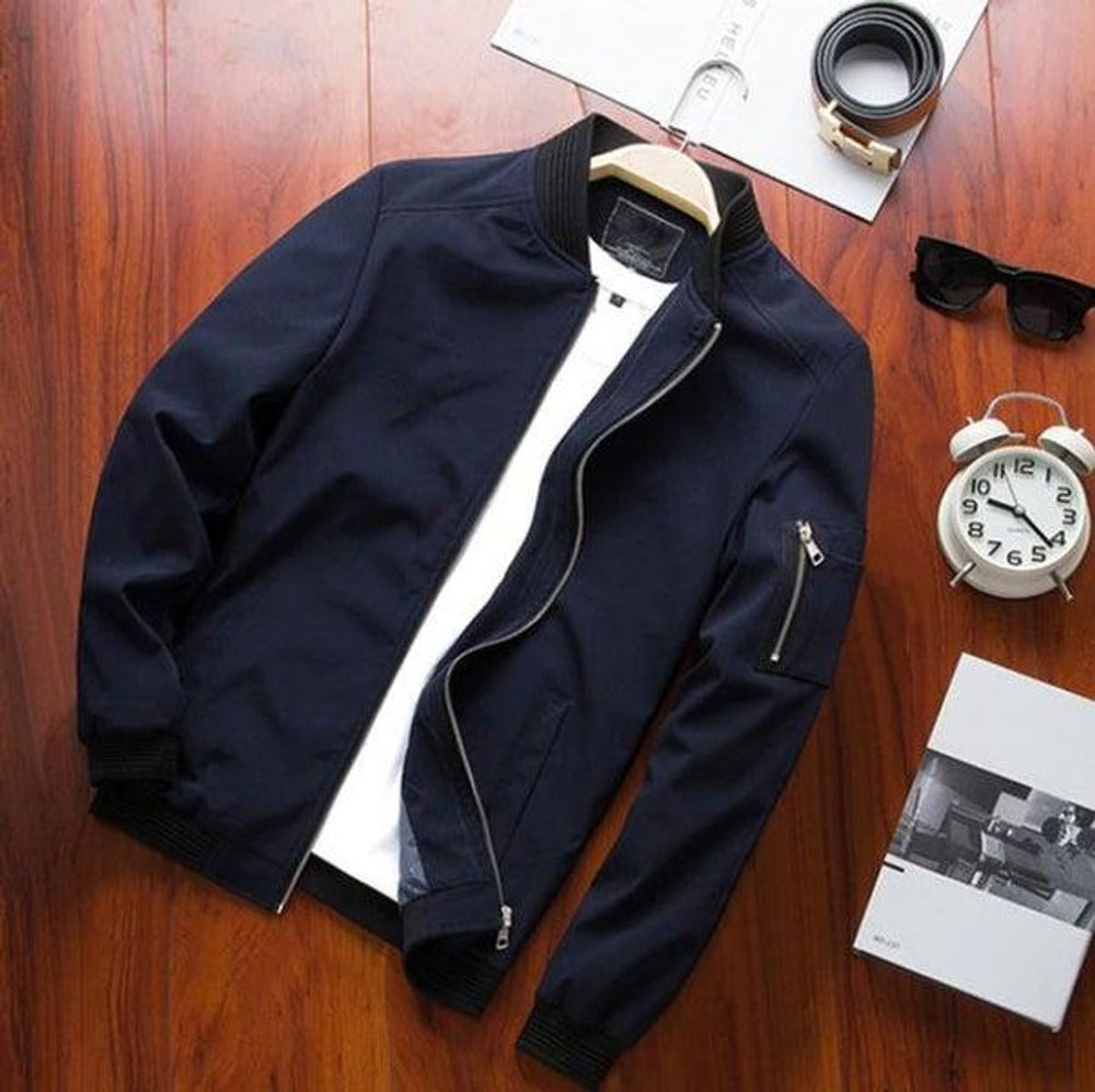 Men's Bomber Jacket – Wind Resistant – Relaxed Fit – Zipper – Sleeve Pocket