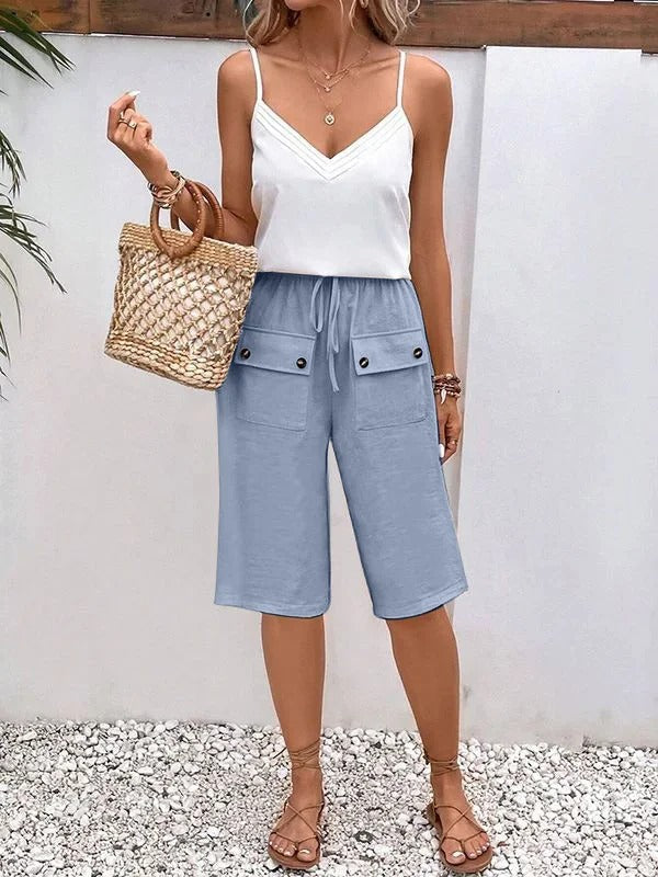 Women's Bermuda Shorts – Relaxed Fit – Breathable Fabric – Elastic and Drawstring – Pockets