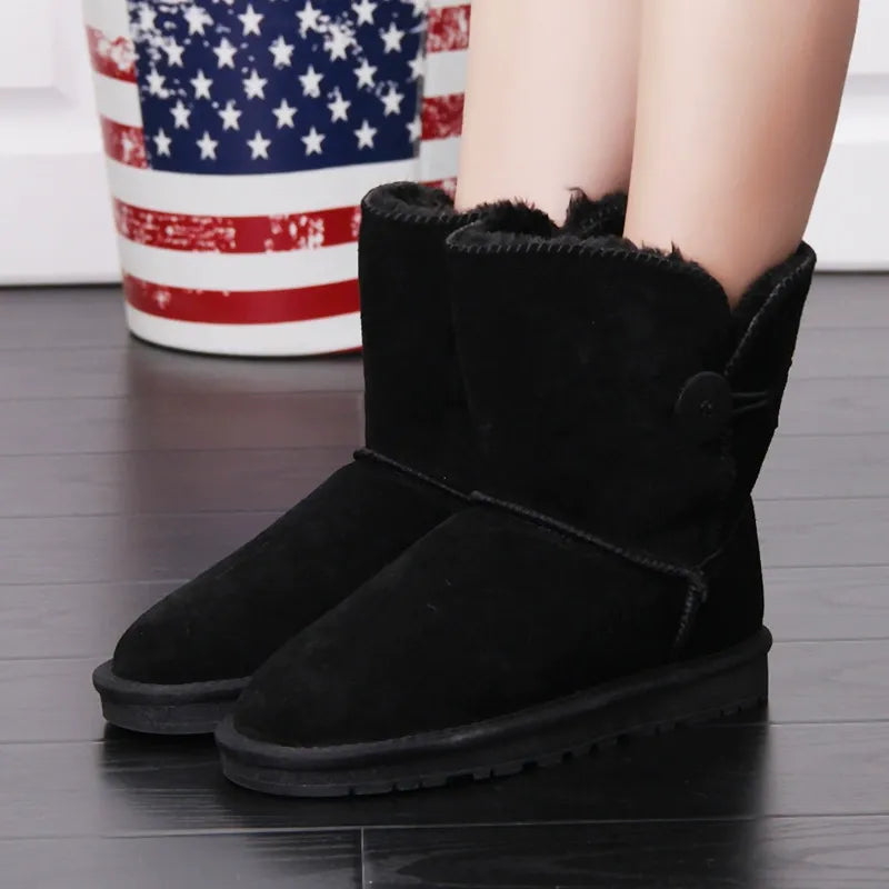 Women's Snow Boots – Suede Look – Lined Interior – Mid-Height Shaft – Anti-Slip Sole