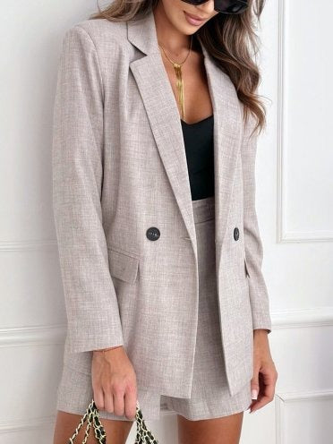 Women's Pantsuit – Long-Sleeved Blazer Top – High-Waisted Pants – Structured Fit