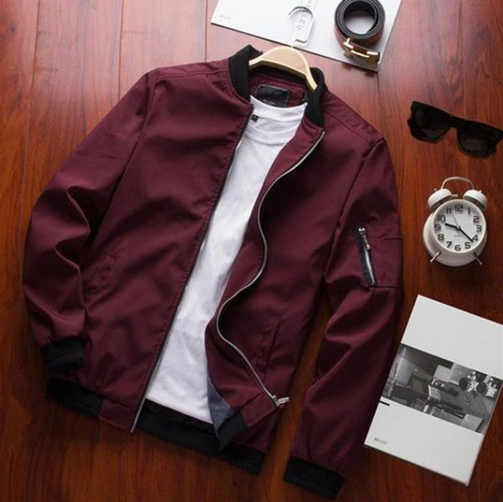 Men's Bomber Jacket – Wind Resistant – Relaxed Fit – Zipper – Sleeve Pocket