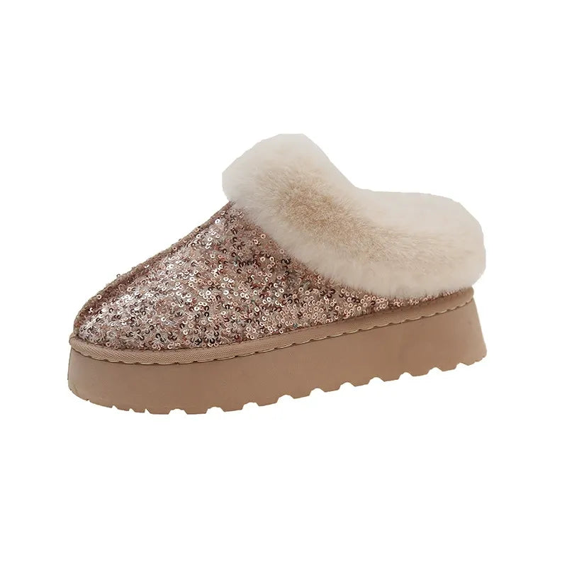 Women's Snow Boots – Sequin Details – Fur-Lined Interior – Thick Sole – Ankle Height