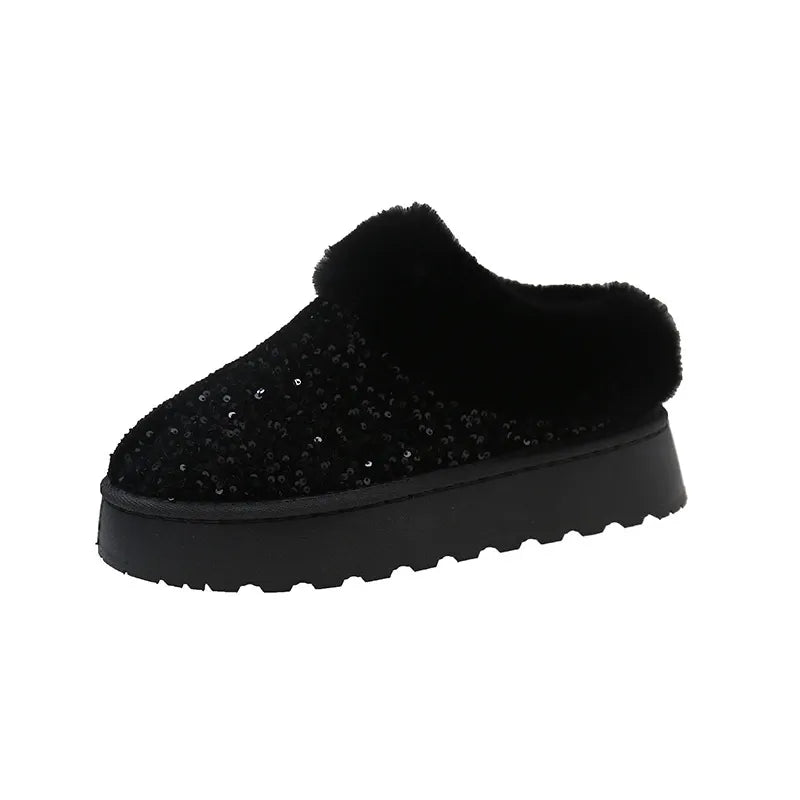 Women's Snow Boots – Sequin Details – Fur-Lined Interior – Thick Sole – Ankle Height