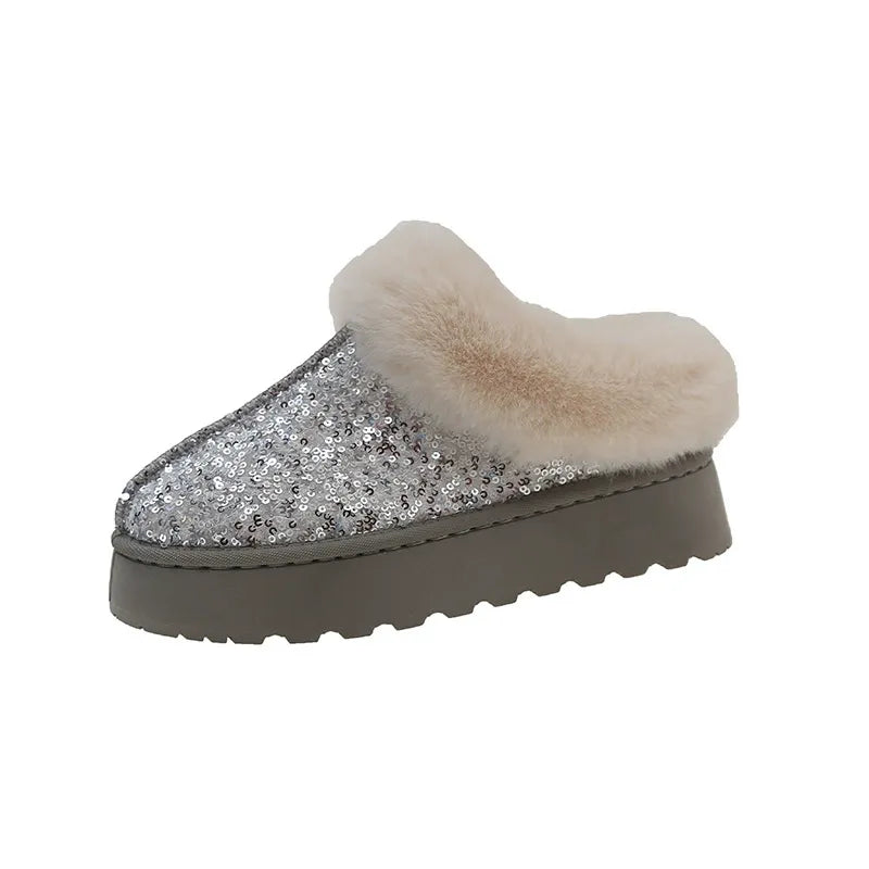 Women's Snow Boots – Sequin Details – Fur-Lined Interior – Thick Sole – Ankle Height