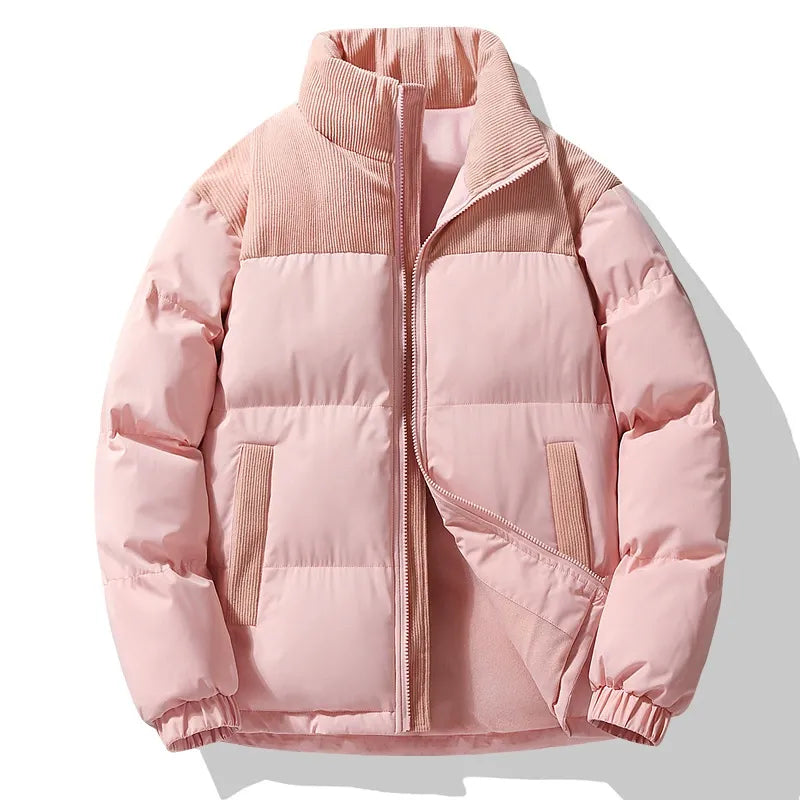 Men's Puffer Jacket – Oversized Fit – Quilted Design – Corduroy Collar – Zipper