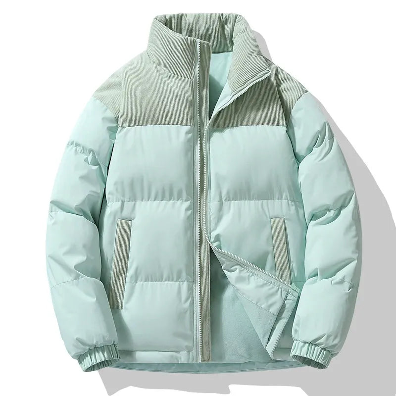 Men's Puffer Jacket – Oversized Fit – Quilted Design – Corduroy Collar – Zipper