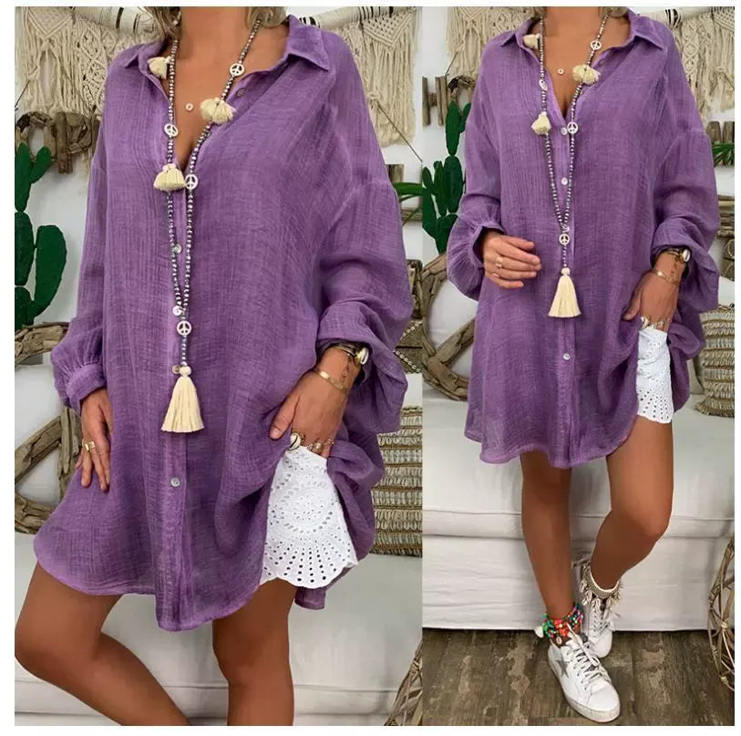 Women's blouse with long sleeves – Oversized fit – Linen and cotton – Relaxed style