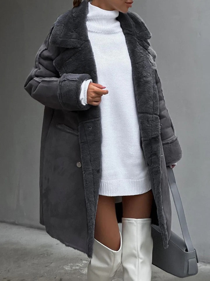 Women's Coat – Oversized Fit – Faux Fur – Double-Breasted – Knee-Length