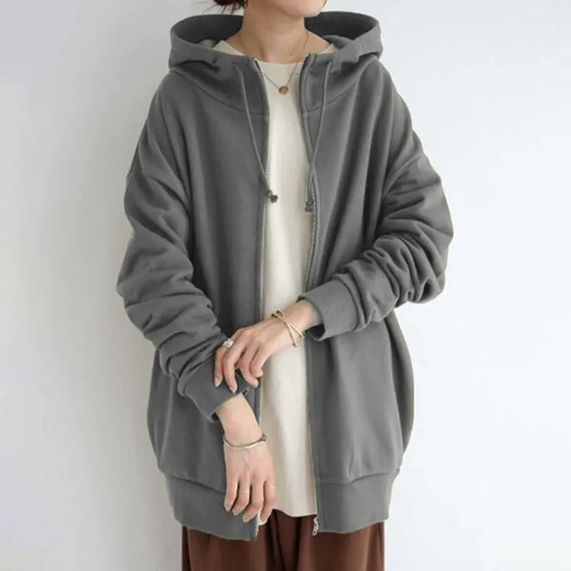 Women's Hoodie – Oversized Fit – Fleece Lined – Zipper – Casual Style