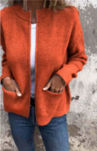 Women's Jacket – Loose Fit – Ribbed Knit – Stand Collar – Zipper – Casual Style