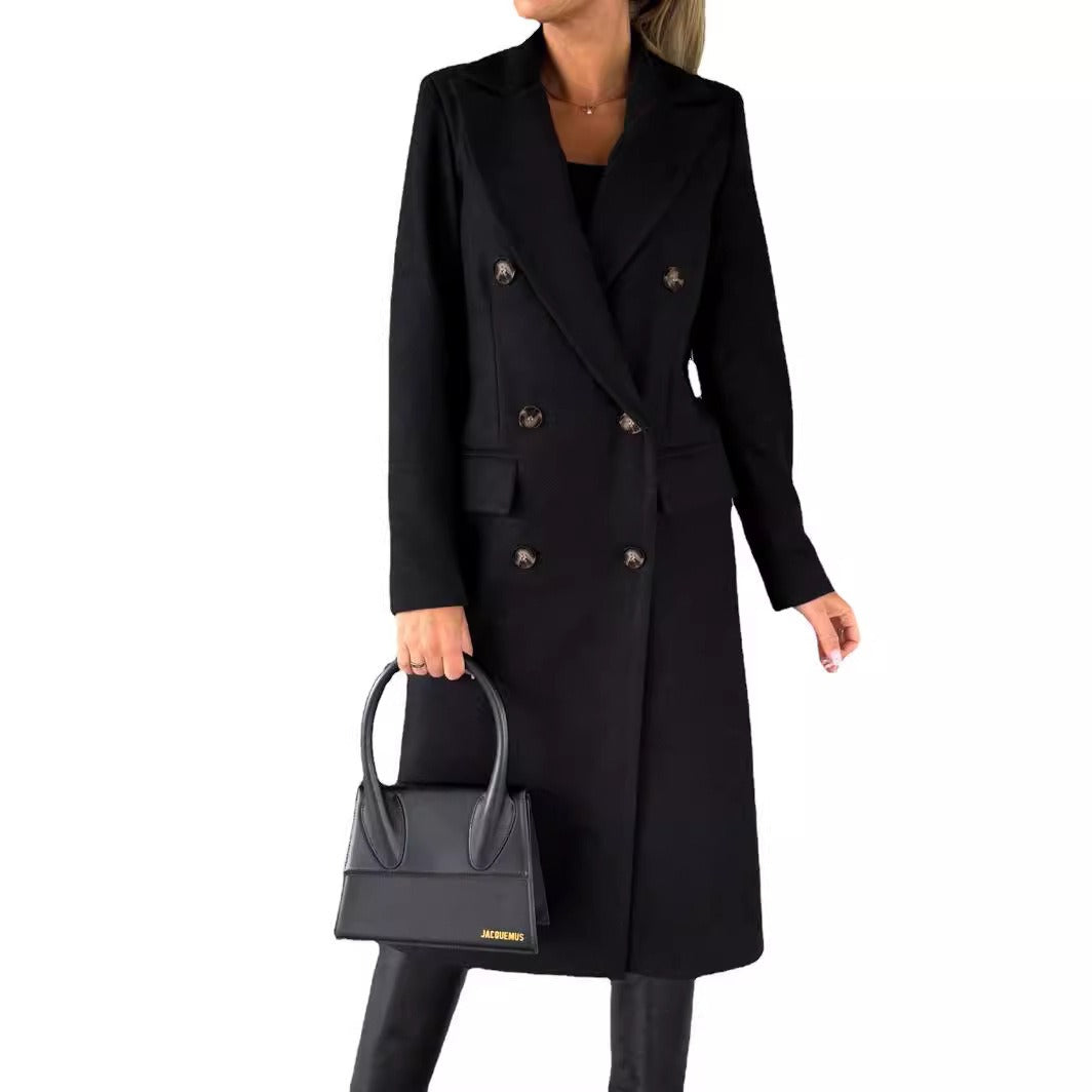 Women's Trench Coat – Tailored Fit – Wool Blend – Double-Breasted – Knee-Length
