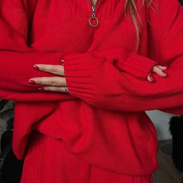 Women's Sweater – Soft Knit – Oversized Fit – Quarter Zipper – Ribbed Edges
