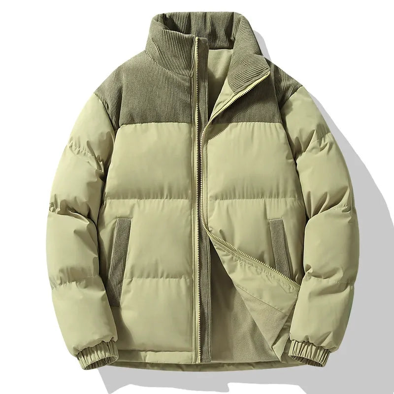 Men's Puffer Jacket – Oversized Fit – Quilted Design – Corduroy Collar – Zipper