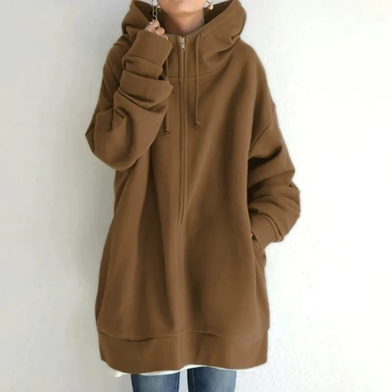Women's Hoodie – Oversized Fit – Fleece Lined – Zipper – Casual Style