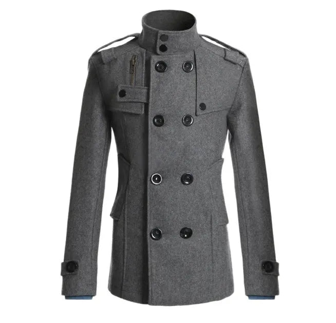 Men's Coat – Wool – Slim Fit – Double-Breasted – Military Style – Mid-Length