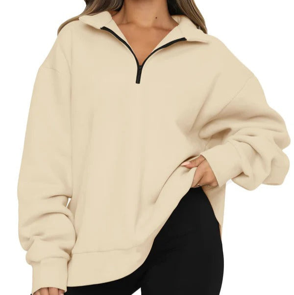 Women's Sweater – Oversized Fit – Soft Cotton – High Neck with Short Zipper