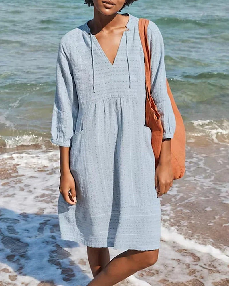 Dress for Women – Resort Style – Relaxed Fit – V-Neck – Breathable Natural Fiber