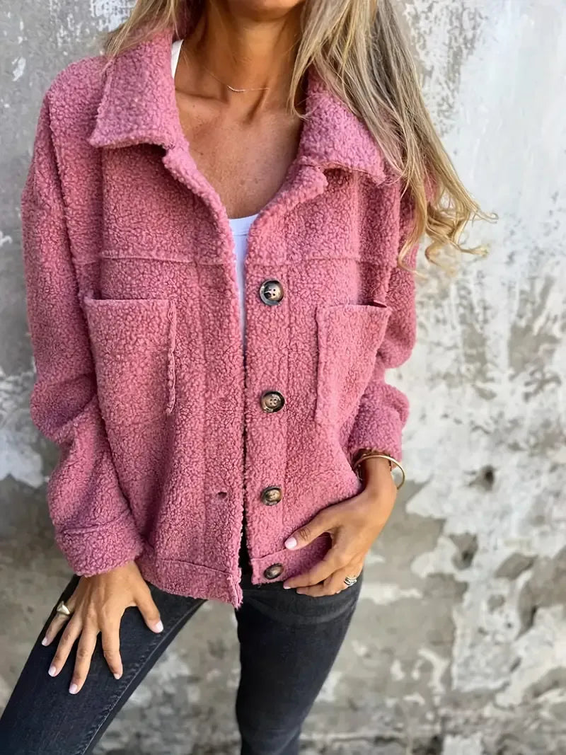 Women's Coat – Oversized Fit – Plush Texture – Button Front – Relaxed Style