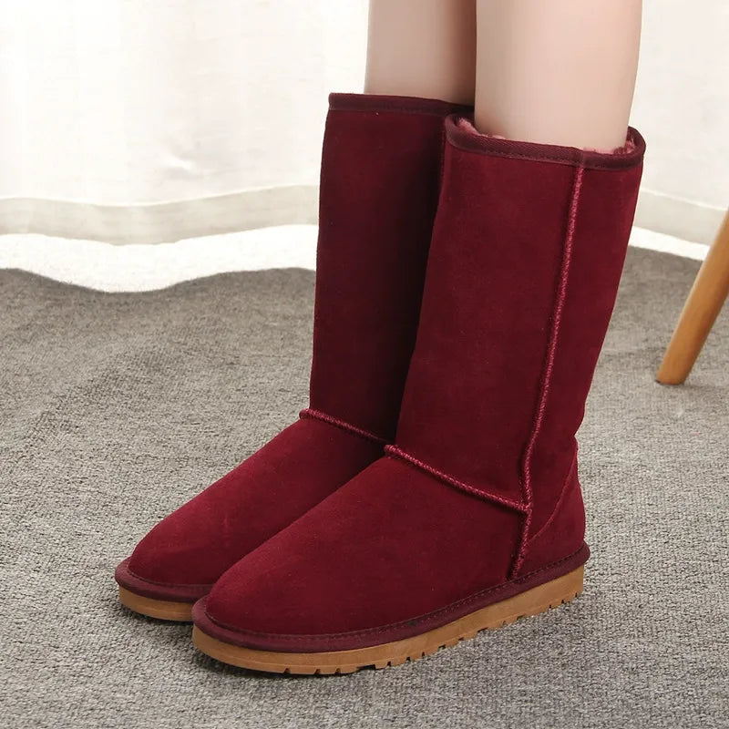 Women's Knee-High Boots – Suede Look – Faux Fur Lining – Comfort Fit – Flat Sole
