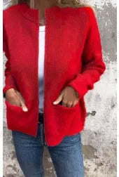 Women's Jacket – Loose Fit – Ribbed Knit – Stand Collar – Zipper – Casual Style