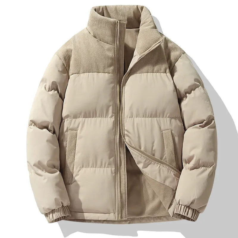 Men's Puffer Jacket – Oversized Fit – Quilted Design – Corduroy Collar – Zipper