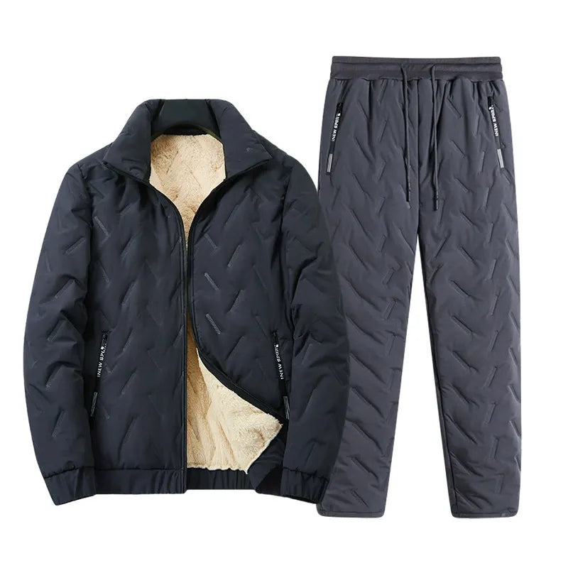 Men's Coat and Pants Set – Quilted Texture – Sheepskin Lined – Relaxed Fit