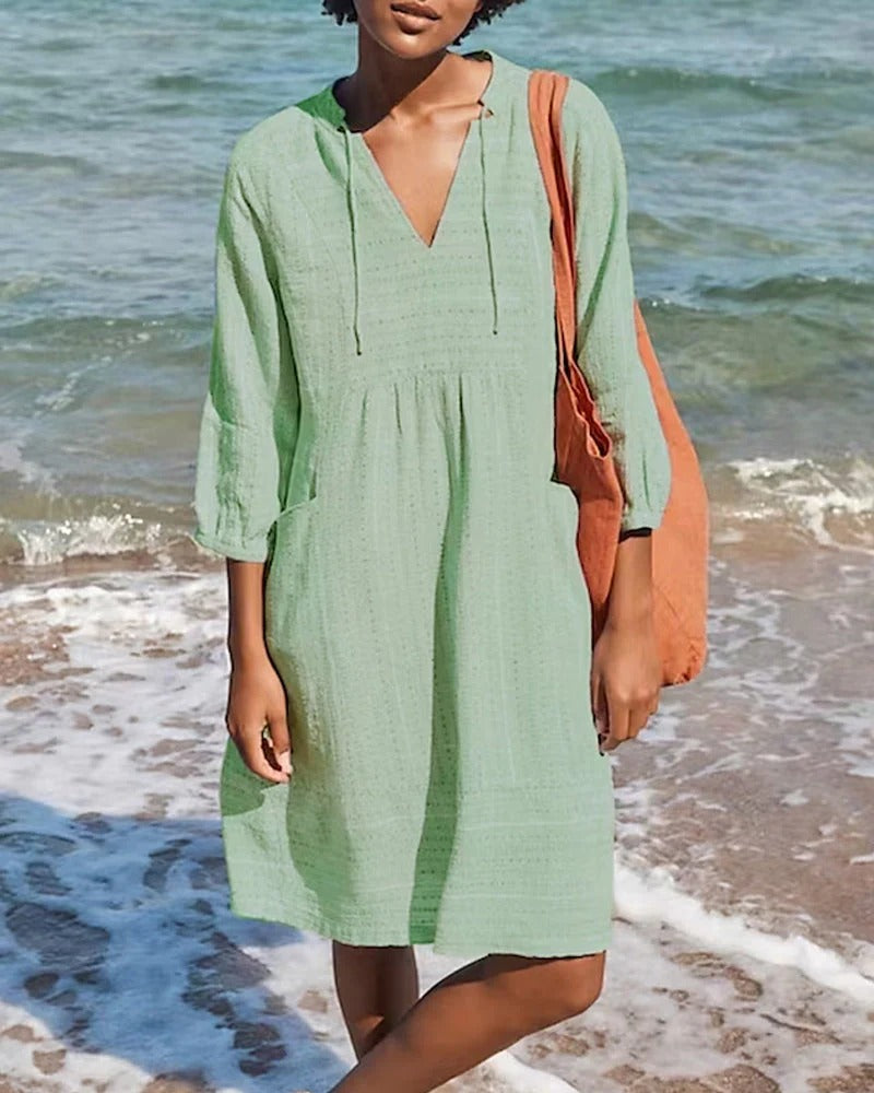 Dress for Women – Resort Style – Relaxed Fit – V-Neck – Breathable Natural Fiber