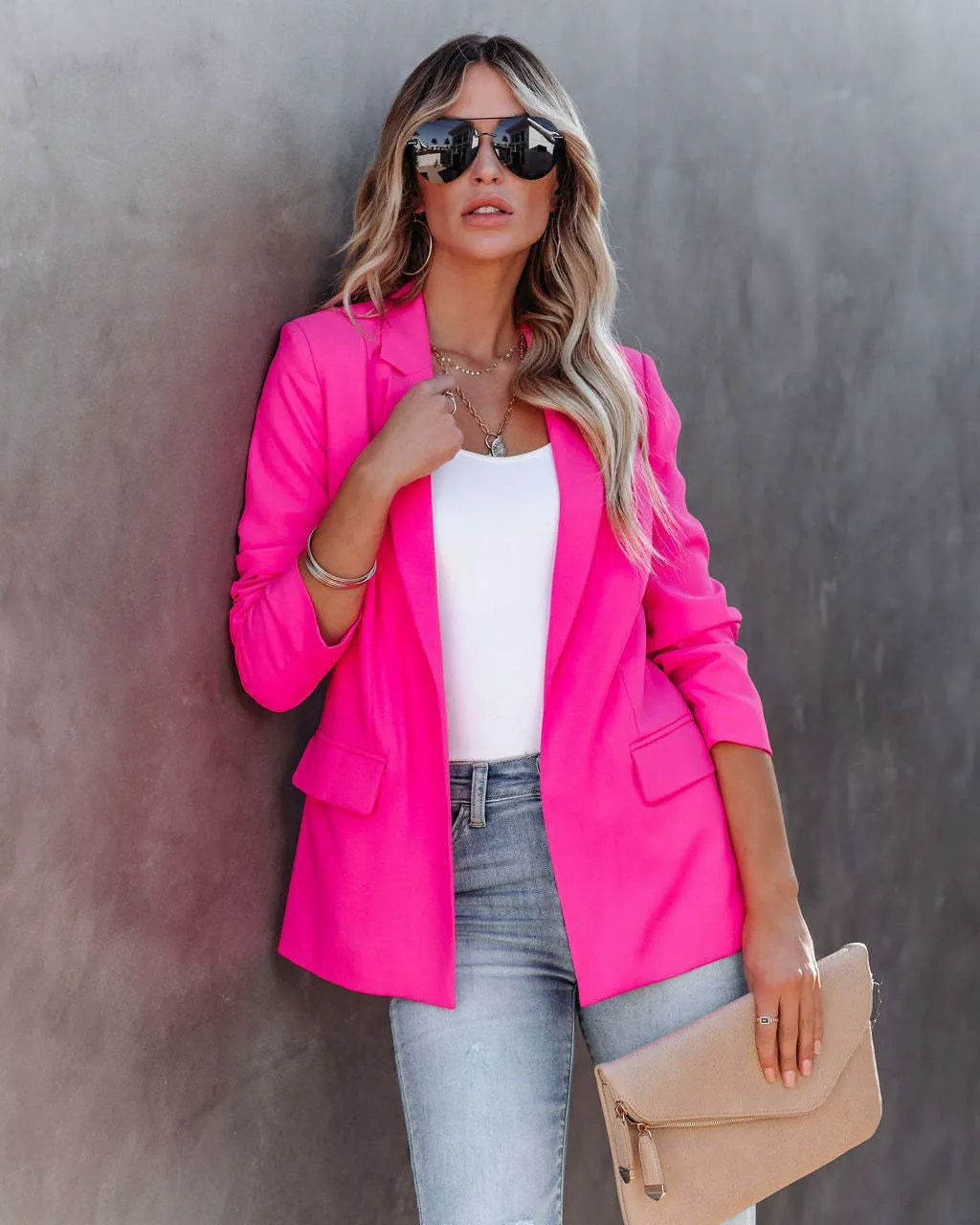 Women's Blazer – Tailored Fit – Open Front – Classic Lapel – Mid-Length