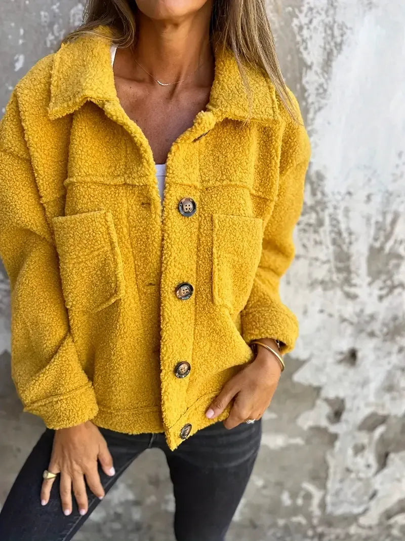 Women's Coat – Oversized Fit – Plush Texture – Button Front – Relaxed Style